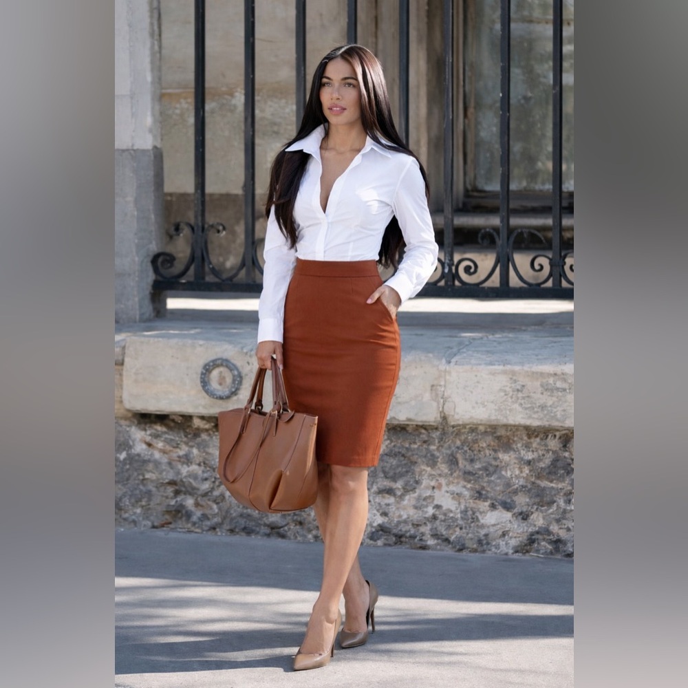 Windsor Women’s Dusty Red Pencil Skirt Knee Length Office Career